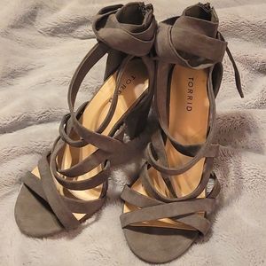 Grey suede strappy heels size 9.